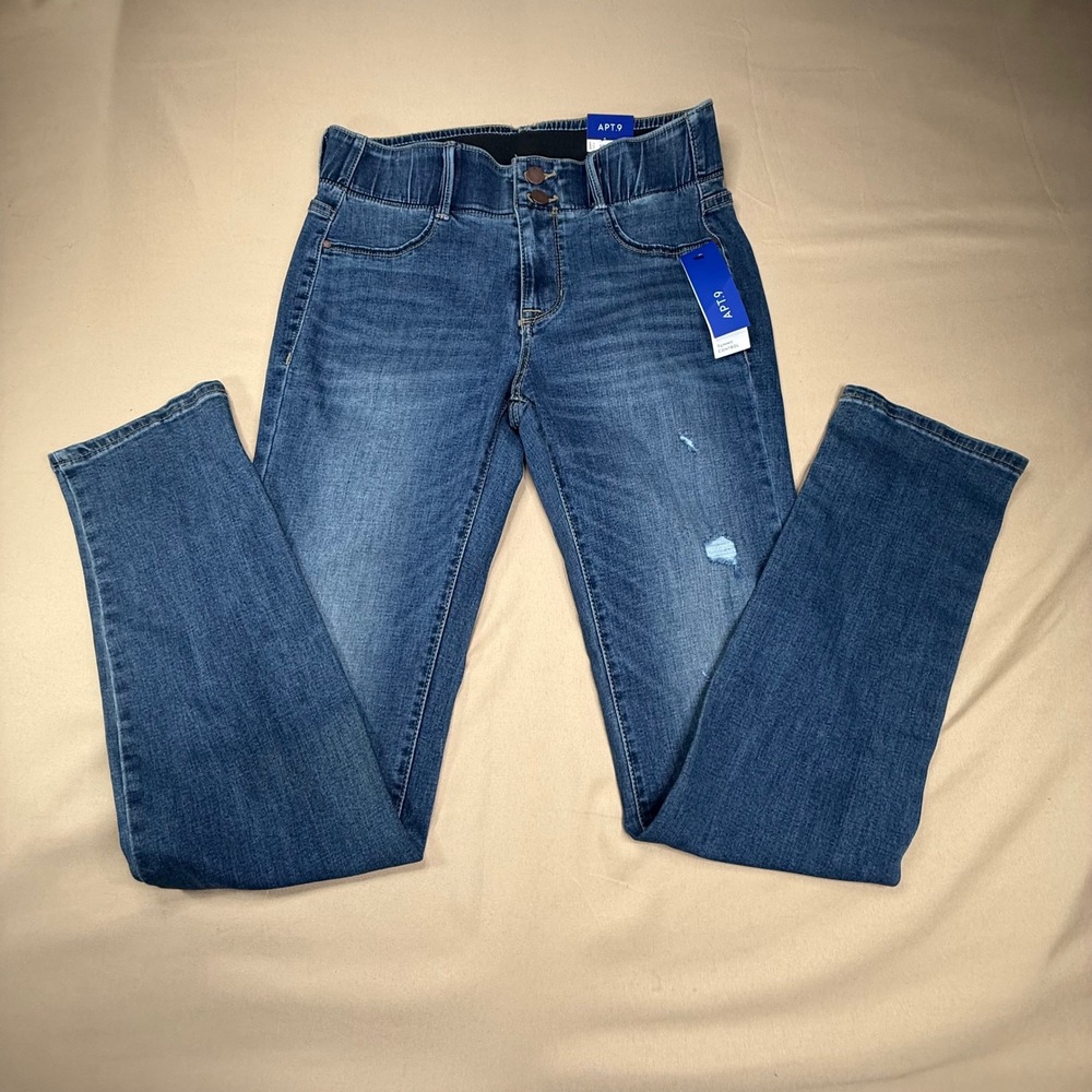 Apt. 9 Womens Straight Leg Jeans Blue Medium Wash Tummy Control Size 8 NWT
